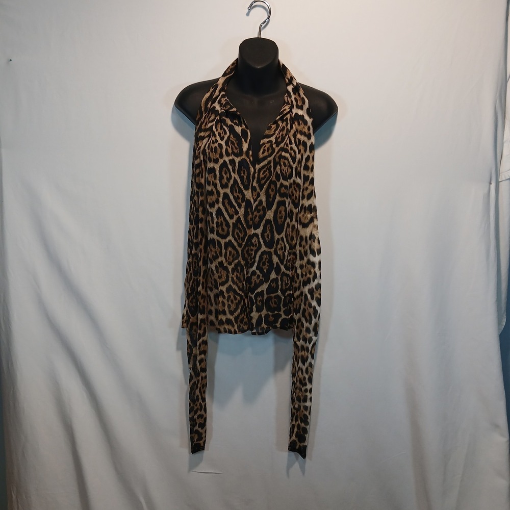 Bluemarine Sz0 100% silk Leopard scarf top y2k I42 D36 chic flirty femme 90s